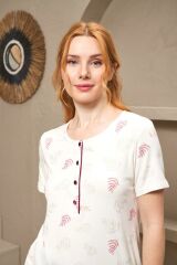 Pjs 25143 Kadın Yuvarlak Yaka Düğmeli Baskılı Kısa Kollu Pijama Takım
