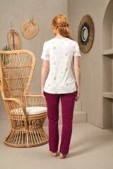 Pjs 25143 Kadın Yuvarlak Yaka Düğmeli Baskılı Kısa Kollu Pijama Takım