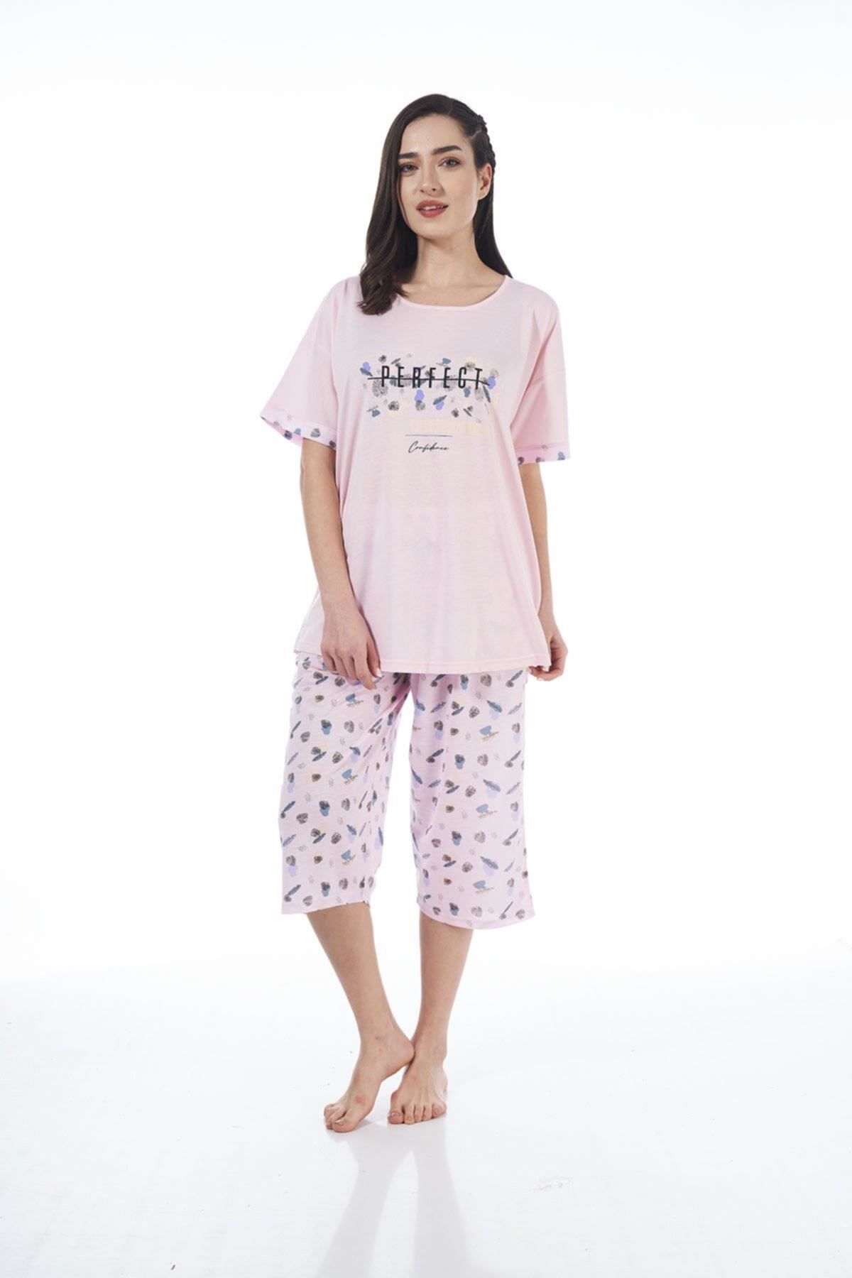Estiva 22071 Kadın Viskon Kısa Kollu Kaprili Pijama Takım