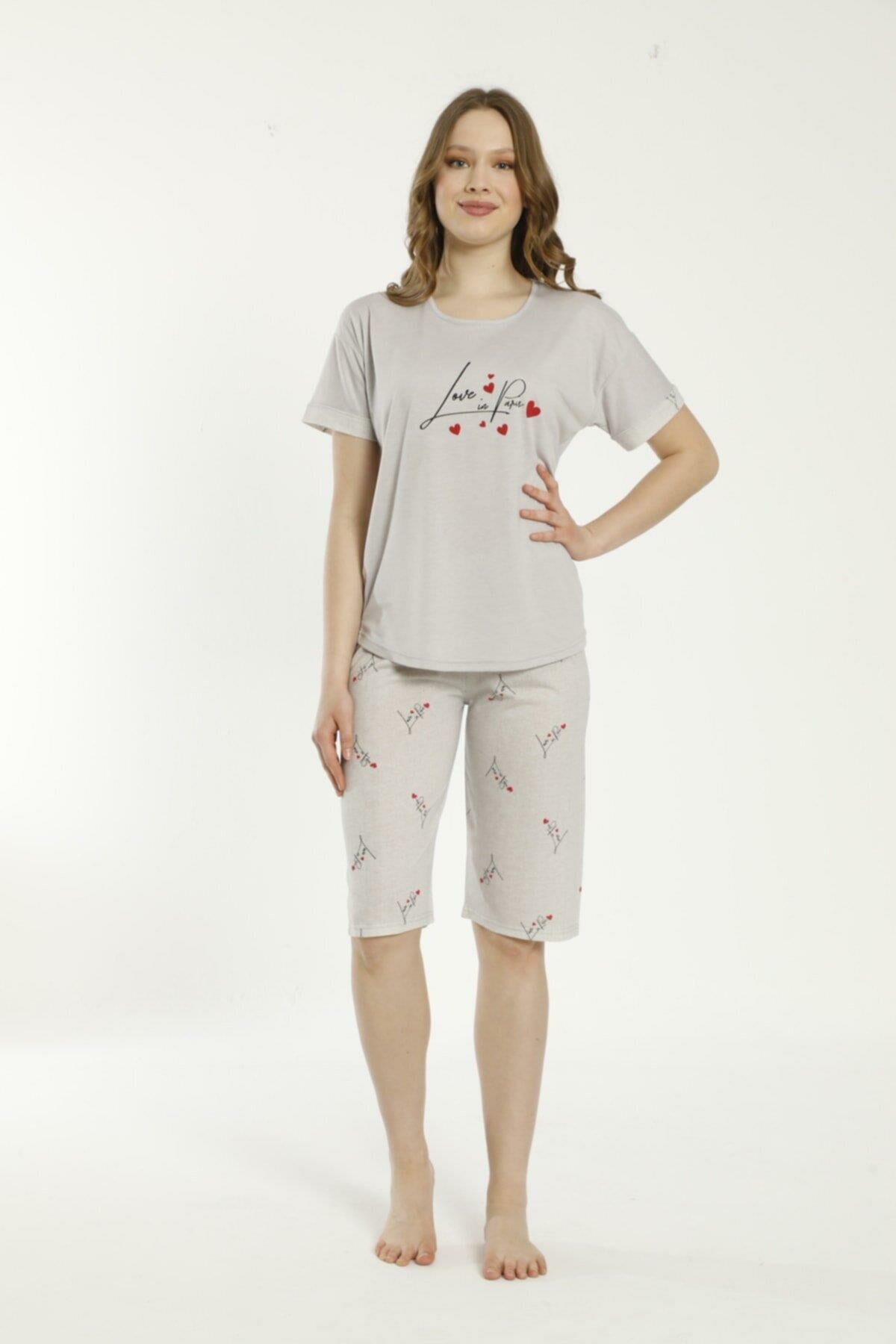 Estiva 22069 Kadın Viskon Kısa Kollu Kaprili Pijama Takımı