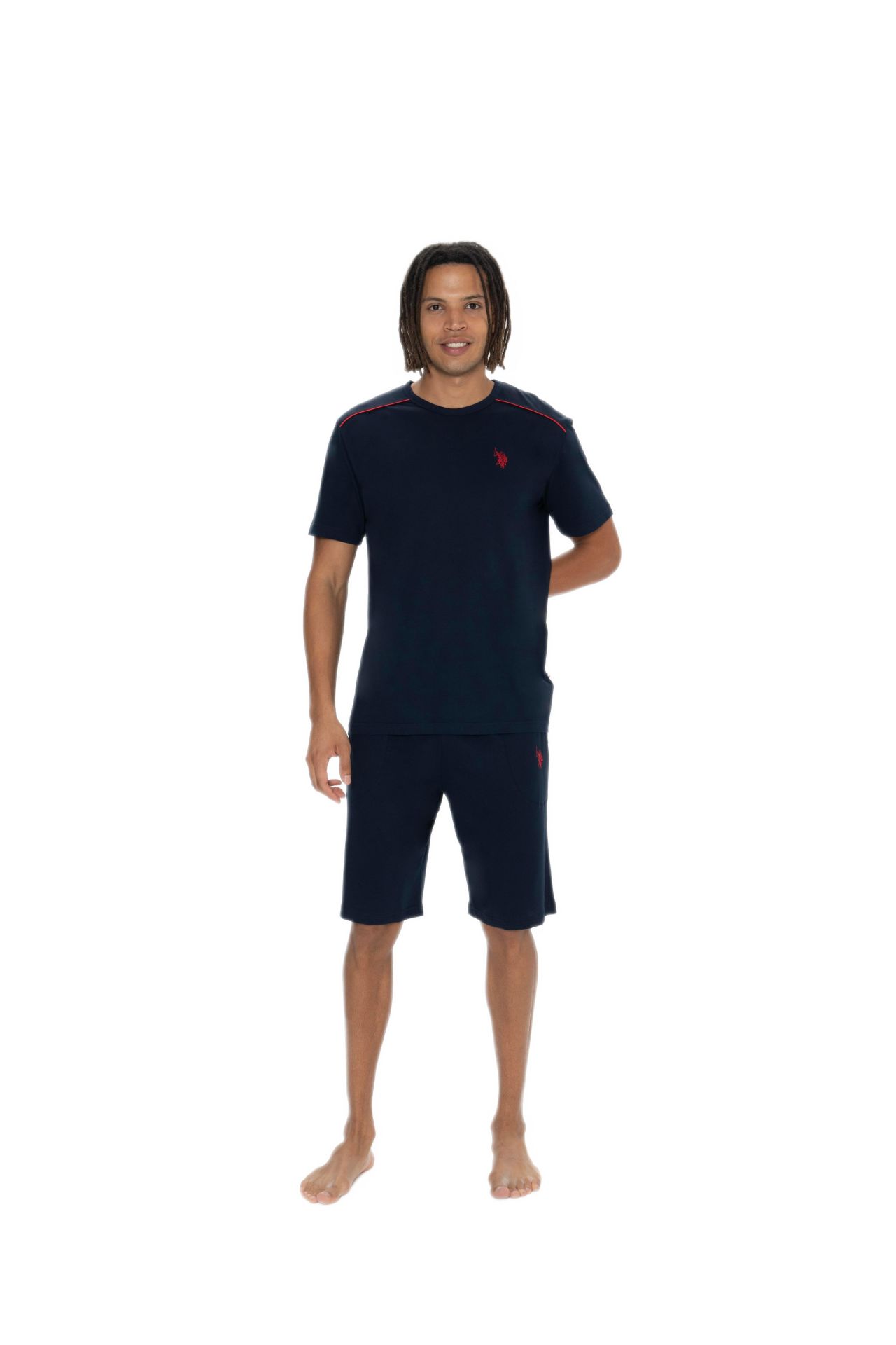 U.S. Polo Assn. 18905 Erkek Bisiklet Yaka Kısa Kol Şortlu 3'lü Pijama Takım