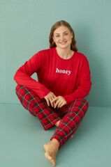 Gd Goldoremi 50802-2 Büyük Beden Kadın Honey Milan Kumaş Pijama Takım