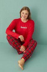 Gd Goldoremi 50802-2 Büyük Beden Kadın Honey Milan Kumaş Pijama Takım