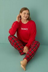 Gd Goldoremi 50802-2 Büyük Beden Kadın Honey Milan Kumaş Pijama Takım