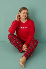 Gd Goldoremi 50802-2 Büyük Beden Kadın Honey Milan Kumaş Pijama Takım