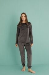 Gd Goldoremi 13164-5 Kadın Hello Sunday Kadife Uzun Kol Pijama Takım
