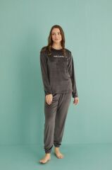 Gd Goldoremi 13164-5 Kadın Hello Sunday Kadife Uzun Kol Pijama Takım