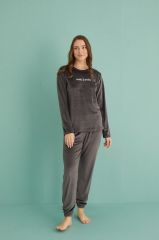 Gd Goldoremi 13164-5 Kadın Hello Sunday Kadife Uzun Kol Pijama Takım