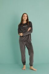Gd Goldoremi 13164-5 Kadın Hello Sunday Kadife Uzun Kol Pijama Takım