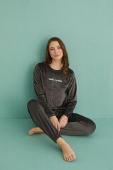Gd Goldoremi 13164-5 Kadın Hello Sunday Kadife Uzun Kol Pijama Takım