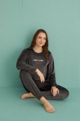 Gd Goldoremi 13164-5 Kadın Hello Sunday Kadife Uzun Kol Pijama Takım