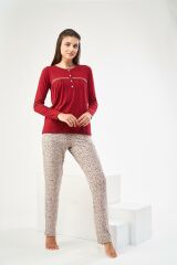 PJS 22425 Kadın Düz Dantelli Patlı Pijama Takım