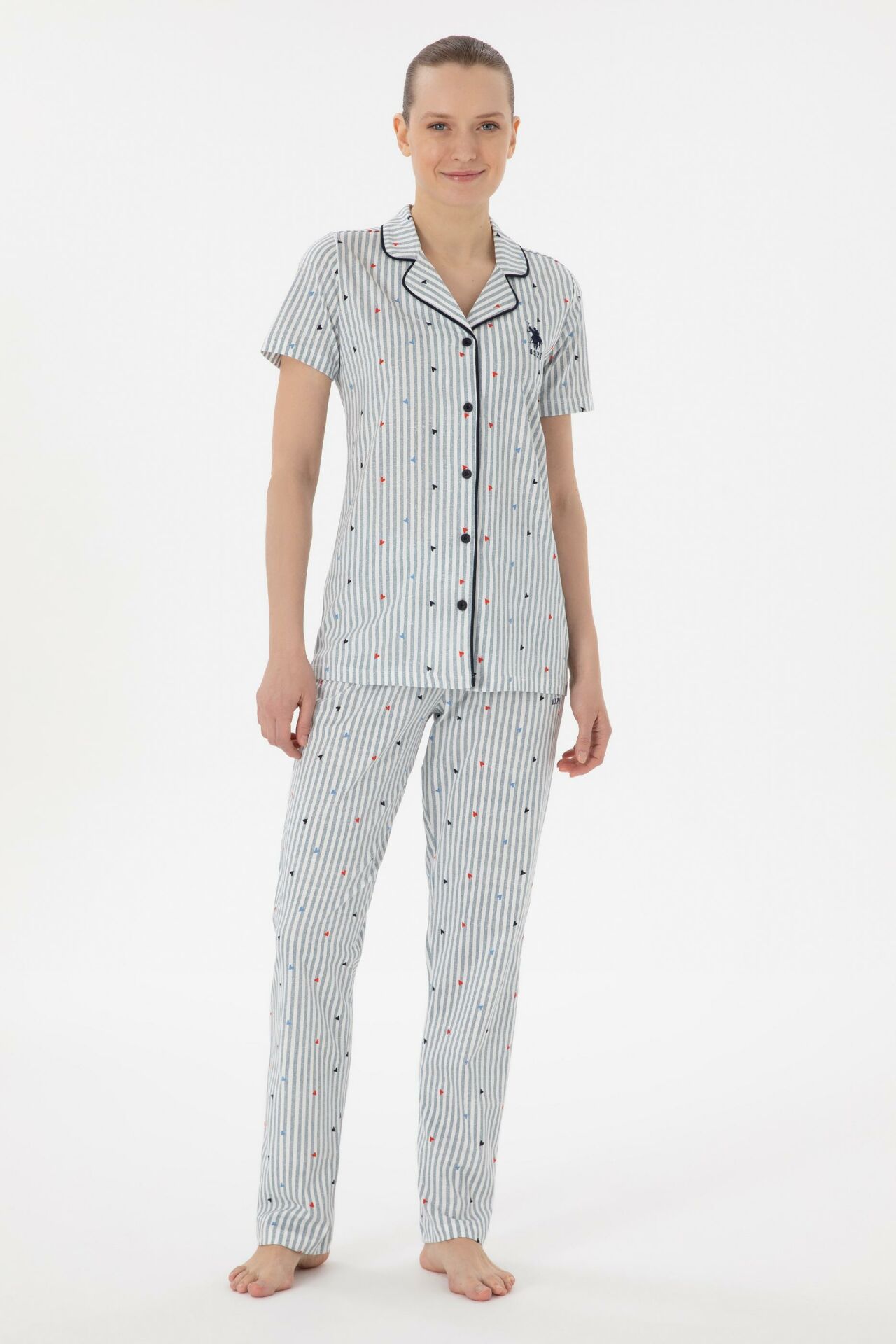 U.S. Polo Assn. Kadın Önden Düğmeli Boydan Patlı Kısa Kol Pijama Takım