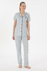 U.S. Polo Assn. Kadın Önden Düğmeli Boydan Patlı Kısa Kol Pijama Takım