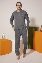 Kly 9206 Erkek Midi Yaka Omuz Parçalı Pijama Takım