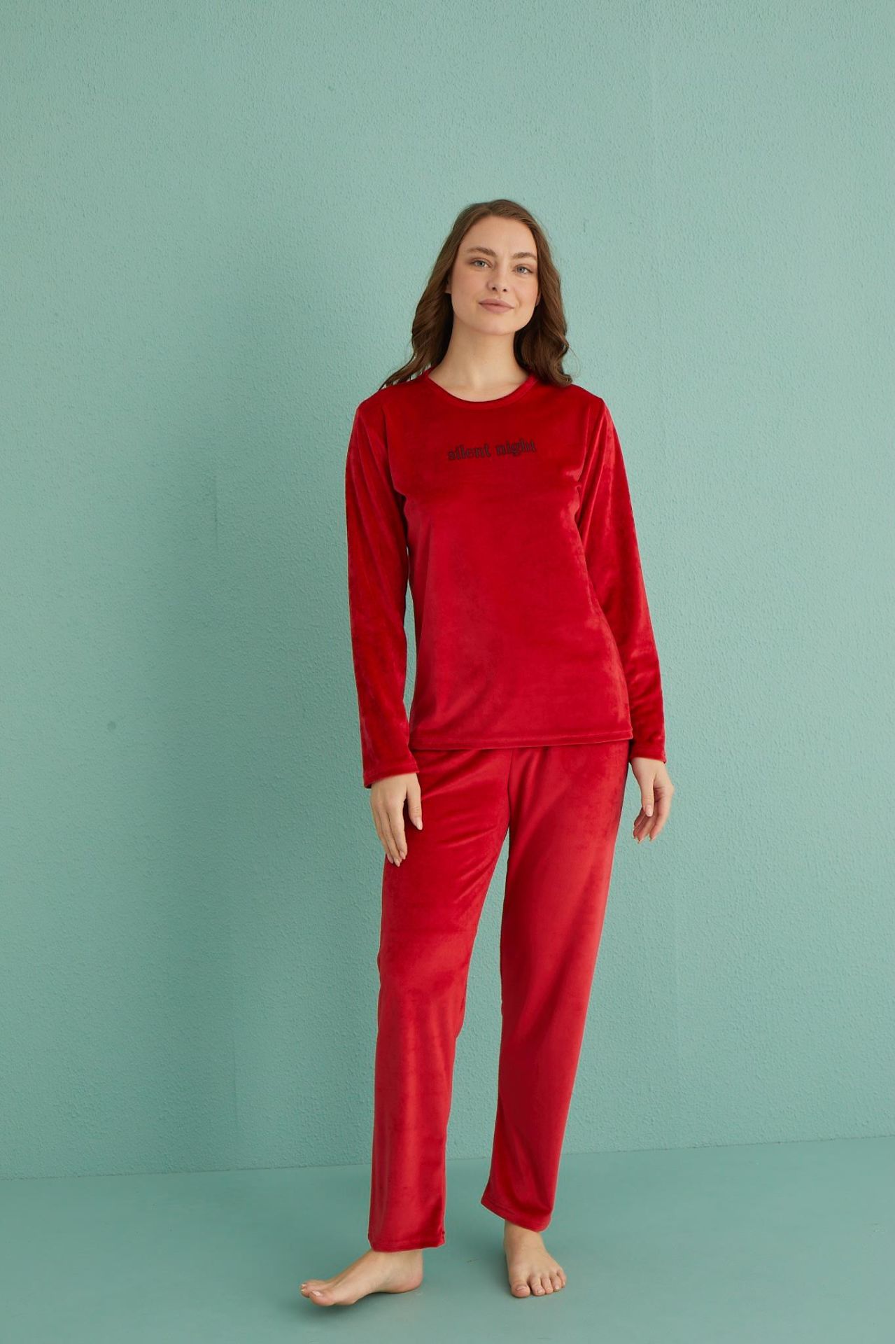 Gd Goldoremi 13166-18 Kadın Slient Night Kadife Uzun Kol Pijama Takım