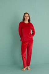 Gd Goldoremi 13166-18 Kadın Slient Night Kadife Uzun Kol Pijama Takım