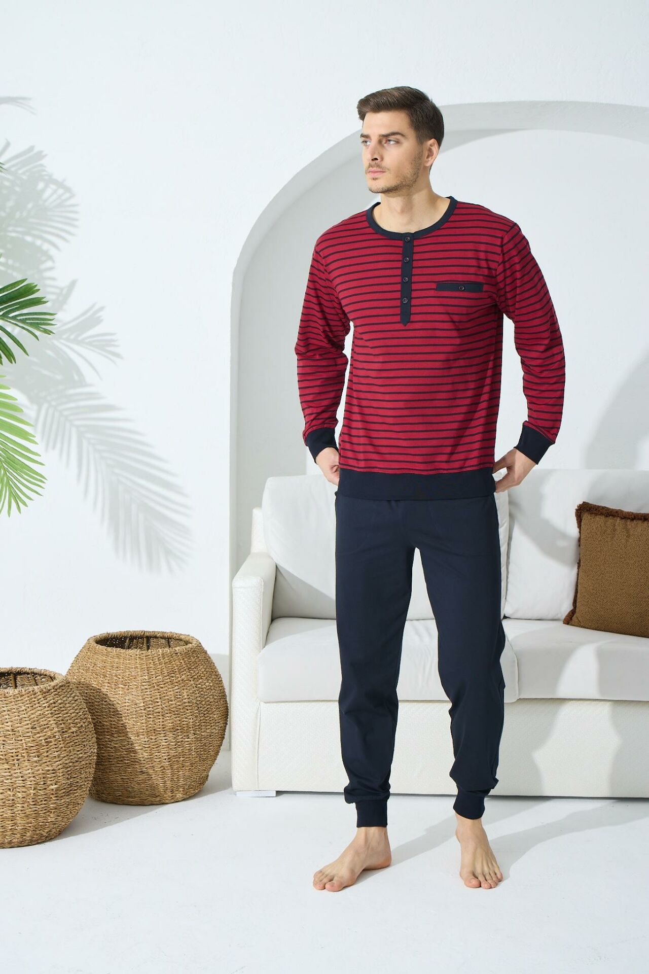 Kly 9246 Erkek Yaka Reçme Düğmeli Pijama Takım