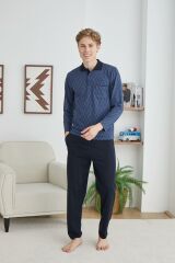 Kly 9247 Erkek Polo Yaka Düğmeli Uzun Kol Pijama Takım