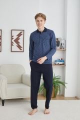 Kly 9247 Erkek Polo Yaka Düğmeli Uzun Kol Pijama Takım