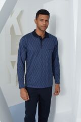 Kly 9247 Erkek Polo Yaka Düğmeli Uzun Kol Pijama Takım