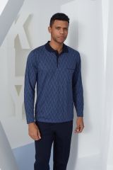 Kly 9247 Erkek Polo Yaka Düğmeli Uzun Kol Pijama Takım