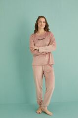 Gd Goldoremi 13165-9 Kadın Be Happy Kadife Manşetli Pijama Takım