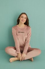 Gd Goldoremi 13165-9 Kadın Be Happy Kadife Manşetli Pijama Takım