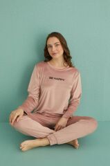 Gd Goldoremi 13165-9 Kadın Be Happy Kadife Manşetli Pijama Takım