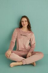 Gd Goldoremi 13165-9 Kadın Be Happy Kadife Manşetli Pijama Takım