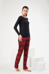 PJS 22434 Kadın Patlı Ekose Pijama Takım
