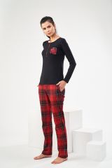 PJS 22434 Kadın Patlı Ekose Pijama Takım