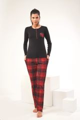 PJS 22434 Kadın Patlı Ekose Pijama Takım