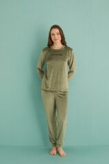 Gd Goldoremi 13165-11 Kadın Automn Vibes Kadife Manşetli Pijama Takım