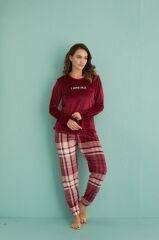 Gd Goldoremi 13312-1 Kadın Love Fall Kadife Pijama Takım