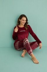 Gd Goldoremi 13312-1 Kadın Love Fall Kadife Pijama Takım