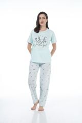 Estiva 22124 Kadın Çiçek Desenli Kısa Kollu Viskon Pijama Takımı
