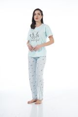 Estiva 22124 Kadın Çiçek Desenli Kısa Kollu Viskon Pijama Takımı