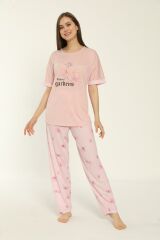 Estiva 22153 Kadın Çiçek Desenli Viskon Kısa Kollu Büyük Beden Pijama Takımı