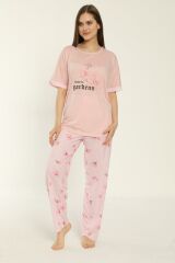 Estiva 22153 Kadın Çiçek Desenli Viskon Kısa Kollu Büyük Beden Pijama Takımı