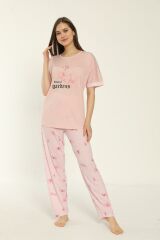 Estiva 22153 Kadın Çiçek Desenli Viskon Kısa Kollu Büyük Beden Pijama Takımı