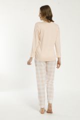 Estiva 22137 Kadın Kare Desenli Uzun Kollu Viskon Pijama Takımı