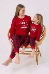 Arnetta 3105 Garson Noel Let İt Snow Kız Çocuk Kırmızı Uzun Kol Pijama Takım