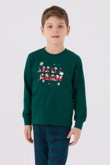 Arnetta 3131 Garson Noel Let İt Snow Erkek Çocuk Yeşil Uzun Kol Pijama Takım