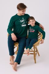 Arnetta 3131 Garson Noel Let İt Snow Erkek Çocuk Yeşil Uzun Kol Pijama Takım