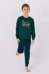 Arnetta 3131 Noel Let İt Snow Erkek Çocuk Yeşil Uzun Kol Pijama Takım