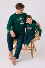Arnetta 3131 Noel Let İt Snow Erkek Çocuk Yeşil Uzun Kol Pijama Takım