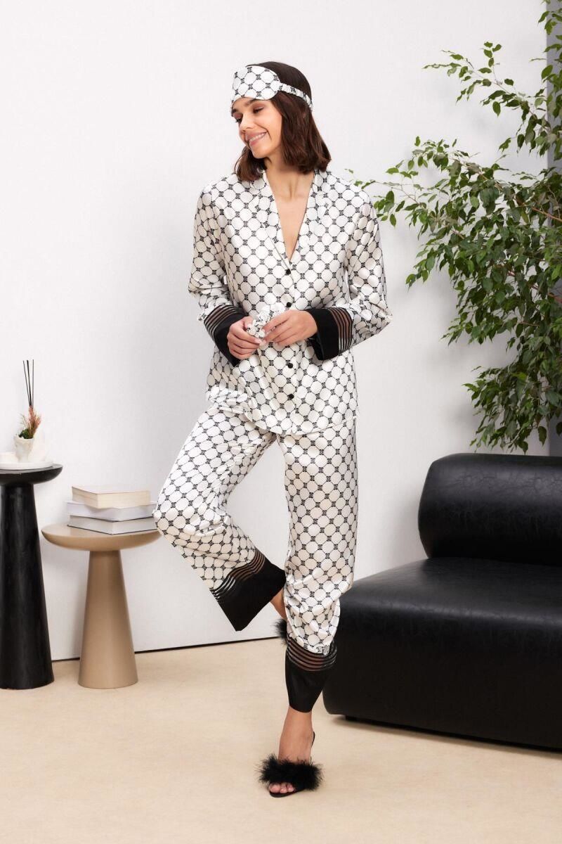 Pierre Cardin 1300 Kadın Biyeli Saten Pijama Takımı