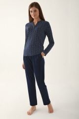 Arnetta 2659 Dotted Lacivert Kadın Uzun Kol Pijama Takım