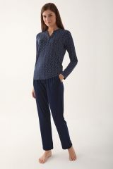 Arnetta 2659 Dotted Lacivert Kadın Uzun Kol Pijama Takım